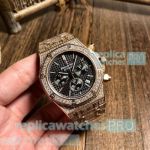 Copy Audemars Piguet Royal Oak Black Chronograph Dial Gold Diamond Watch